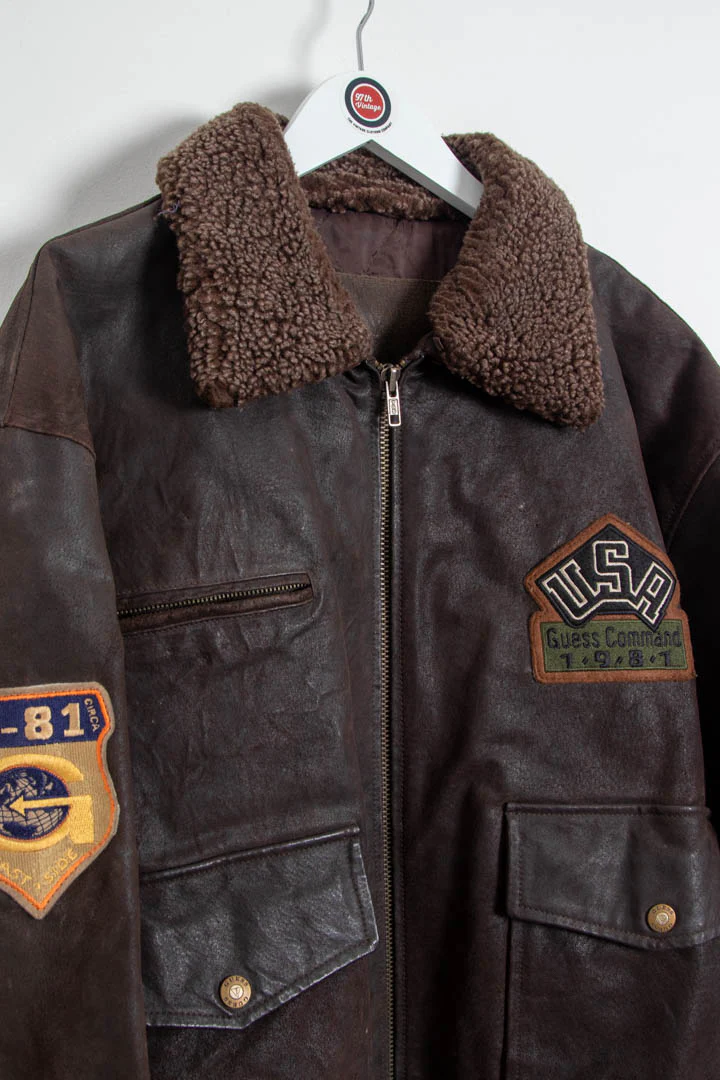 Guess Leather Bomber Jacket (XL) - Image 7