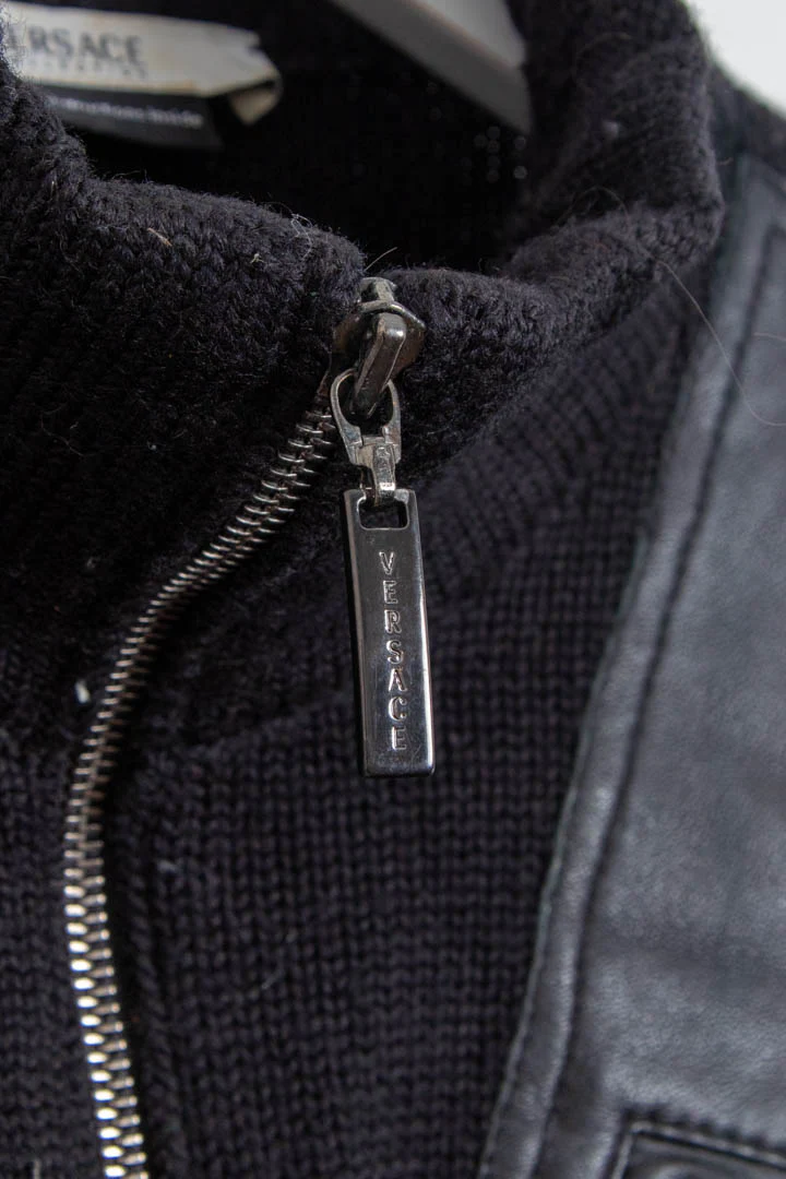 Versace Wool Leather 1/4 Zip Knitted Jumper (M) - Image 3